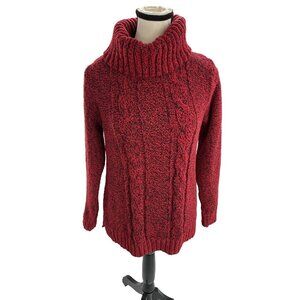 Christopher & Banks Womens S Red Marled Cable Knit Turtleneck Sweater Pullover